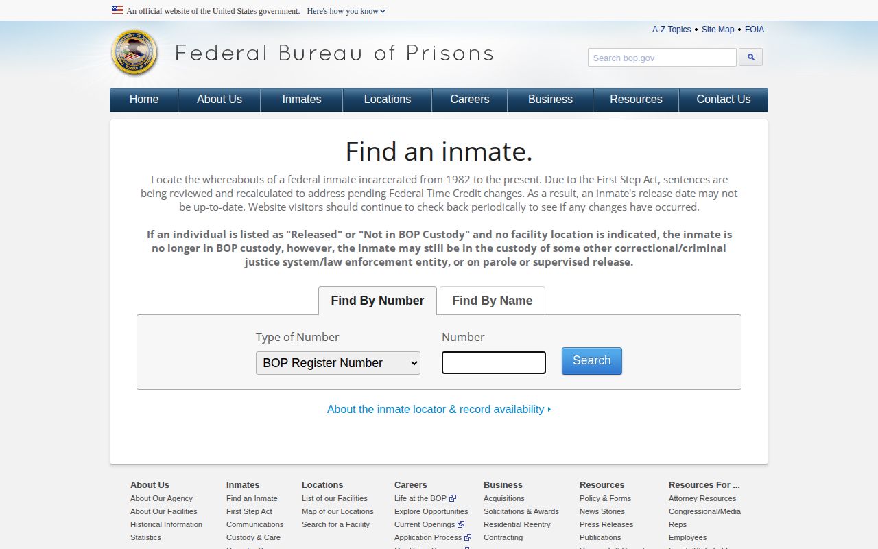 Franklin County federal released inmate BOP locator