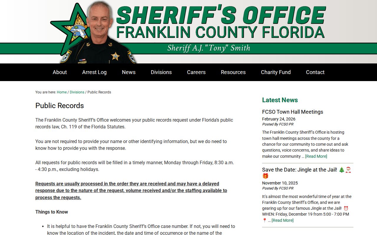 Franklin County released inmate mugshot public records request