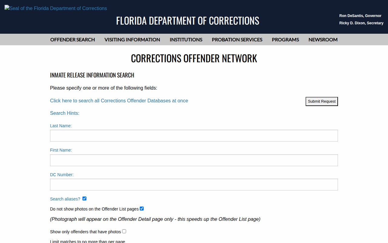 Franklin County released inmate FDC release information search